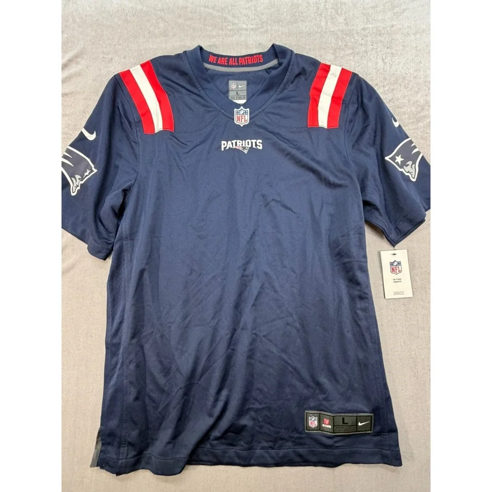 New Nike On Field Mens New England Patriots Jersey Blue BLANK Large
